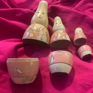 Source Unknown Pink and Cream Bunny Nesting Dolls